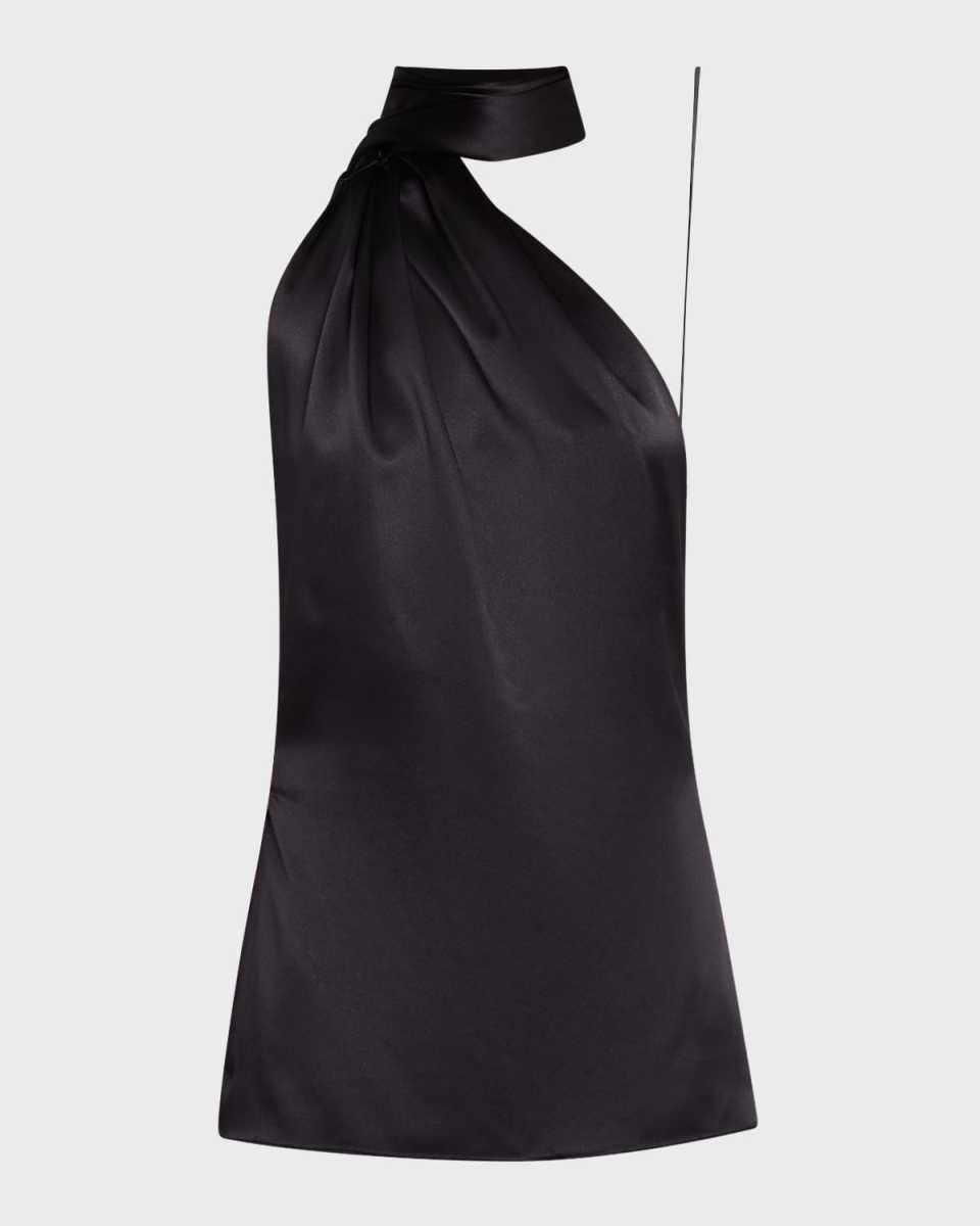 One-Shoulder Scarf Backless Silk Top
